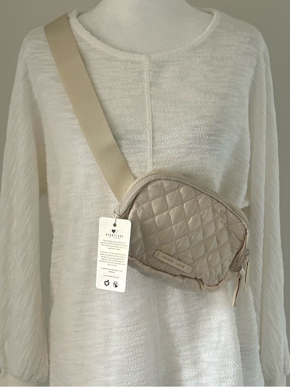 NWT Heartlove by Charo Off-White Quilted Bum Bag with Burgundy Interior